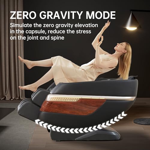 Real Relax Massage Chair Full Body, SL Track Zero Gravity Shiatsu Recliner with Yoga Stretch APP Control, Favor 08 Black