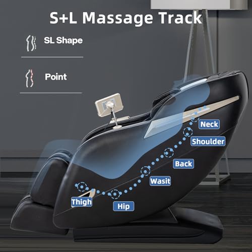 MassaMAX 2024 Full Body Massage Chair, Zero Gravity Recliner with Yoga Stretch, SL Track, Airbags, Heating, Touch Screen, and Foot Massage (MD906-Black)