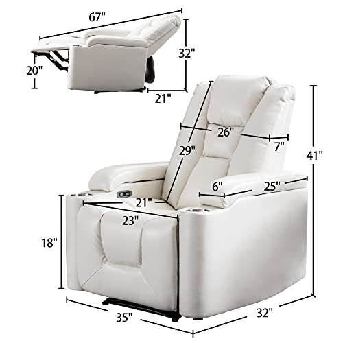 ANJ White Power Recliner Chair Set of 2, Electric Home Theater Seating Soft Leather Reclining Chairs for Movie Room Overstuffed Recliners with Hidden Arm Storage, Cup Holders and USB Ports