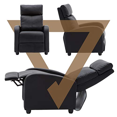 GOTMINSI Recliner Chair PU Leather Recliner Sofa Home Theater Seating for Living Room Adjustable Single Reclining Sofa Lounge with Padded Seat Backrest (Black)