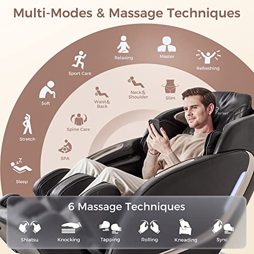 EASPEARL SL Track Massage Chair, Zero Gravity Massage Chairs Full Body with APP, Waist and Calf Heat, Thai Stretch, Body Scan, Shortcut Key, Bluetooth, Shiatsu Massage Recliner (Black)