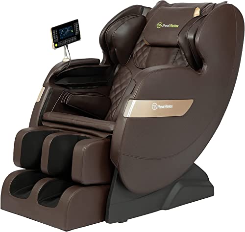 Real Relax 2022 Massage Chair of Dual-core S Track Recliner with Smart Voice Controller Zero Gravity (Brown)