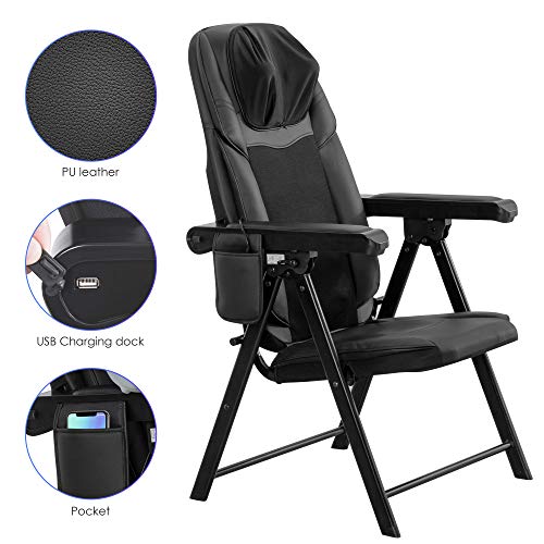 COMFIER Folding Massage Chair Portable, Shiatsu Neck Back Massager with Heat, Foldable Chair Massager for Full Body, Adjustable Backrest Height,Office Home Use,Gifts,Black