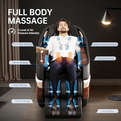 Real Relax Massage Chair Full Body, SL Track Zero Gravity Shiatsu Recliner with Yoga Stretch APP Control, Favor 08 Black