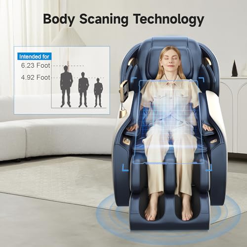 Real Relax Massage Chair, Full Body Zero Gravity SL-Track Shiatsu Massage Recliner Chair with Heat Body Scan Bluetooth Foot Roller APP Control, Favor-06 Blue