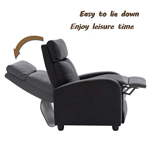 GOTMINSI Recliner Chair PU Leather Recliner Sofa Home Theater Seating for Living Room Adjustable Single Reclining Sofa Lounge with Padded Seat Backrest (Black)