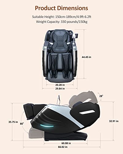 RELX Massage Chair Full Body, Zero Gravity SL-Track Shiatsu Massage Chair, 12 Modes, Airbag Massage, with Yoga Stretch, Foot Massage, AI Control（Black）