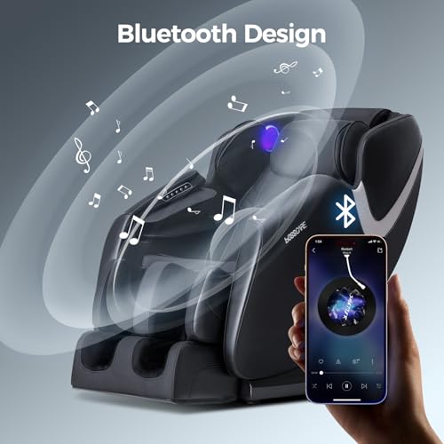 BOSSCARE Massage Chair Recliner with Zero Gravity, Full Body Airbag Easy to Assemble with Bluetooth Speaker, Foot Roller Black