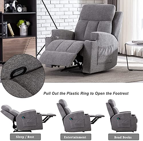 ANJ Massage Recliner Chairs with Heat Breathable Fabric Manual Recliners with Cup Holders for Living Room, Modern Reclining Single Sofas (Light Grey)