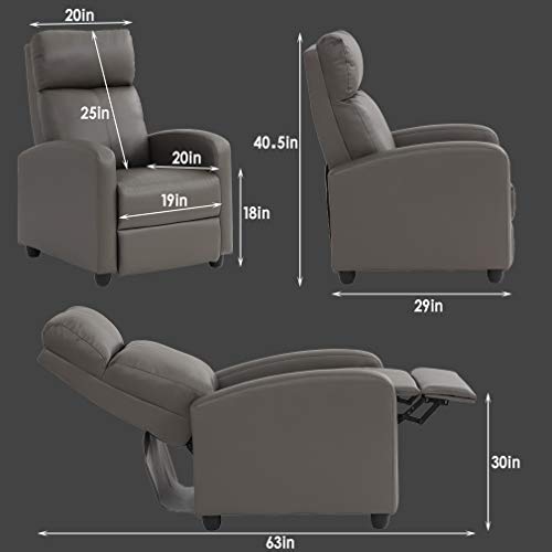 Recliner Chair Single Sofa Winback Chair Home Theater Seating Modern Reclining Chair Easy Lounge with Padded Seat PU Leather Padded Seat Backrest for Living Room Reading Chair Recliner Sofa