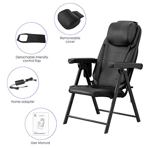 COMFIER Folding Massage Chair Portable, Shiatsu Neck Back Massager with Heat, Foldable Chair Massager for Full Body, Adjustable Backrest Height,Office Home Use,Gifts,Black