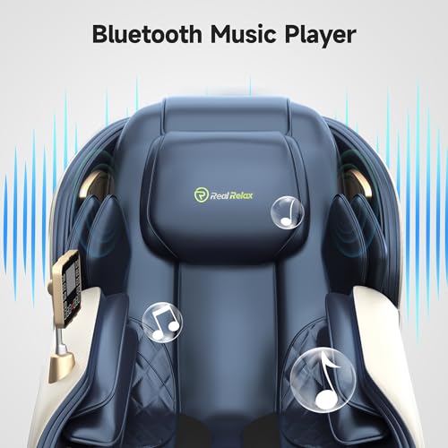 Real Relax Massage Chair, Full Body Zero Gravity SL-Track Shiatsu Massage Recliner Chair with Heat Body Scan Bluetooth Foot Roller APP Control, Favor-06 Blue