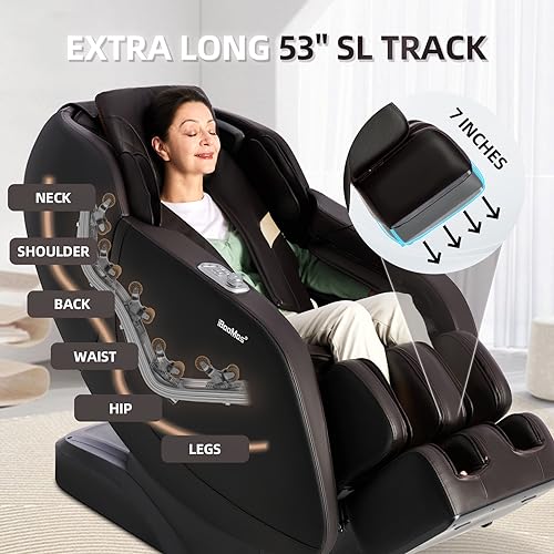 iBooMas Massage Chair Full Body, APP Control SL Track Zero Gravity Massage Chairs Recliner with Voice Announcement,Shoulder Back Calf Heat,Auto Scan,USB Port,Thai Stretch, Negative Ion (Brown)