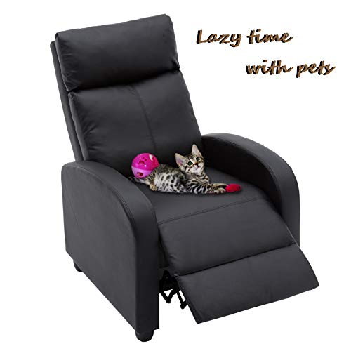 GOTMINSI Recliner Chair PU Leather Recliner Sofa Home Theater Seating for Living Room Adjustable Single Reclining Sofa Lounge with Padded Seat Backrest (Black)