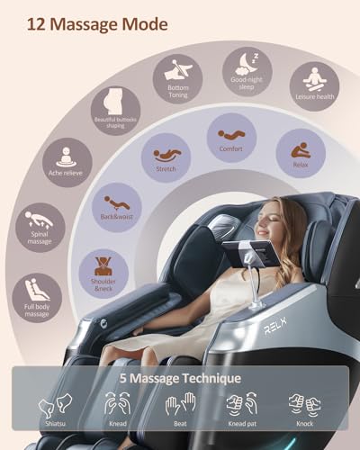 RELX Massage Chair Full Body, Zero Gravity SL-Track Shiatsu Massage Chair, 12 Modes, Airbag Massage, with Yoga Stretch, Foot Massage, AI Control（Black）