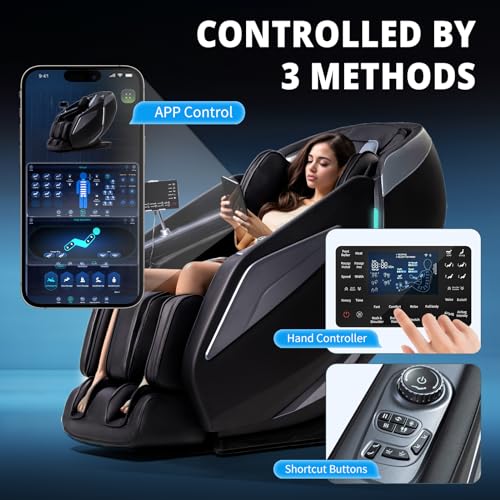 HealthRelife Massage Chair Full Body Recliner - Zero Gravity with Heat, 15 Modes, Shiatsu Foot Massage, with Yoga Stretch 55“ SL-Track 40 Airbags Massage Foot Rollers AI Control (Black)