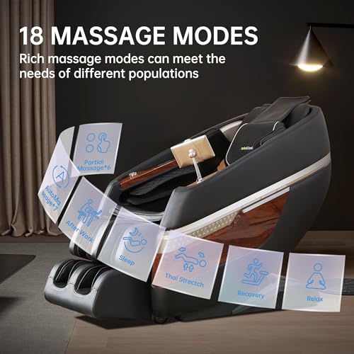 Real Relax Massage Chair Full Body, SL Track Zero Gravity Shiatsu Recliner with Yoga Stretch APP Control, Favor 08 Black