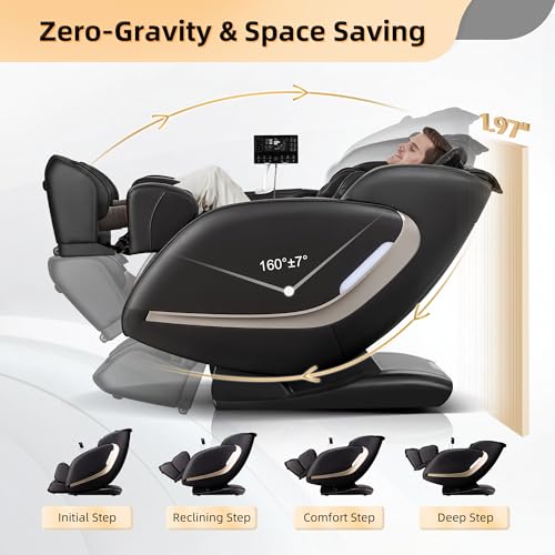 EASPEARL 2024 Massage Chair, 4D Full Body Zero Gravity Massage Chairs with APP, SL Track Shiatsu Stretch Massage Recliner Chair with Electric Footrest, Heat, Foot Rollers, Body Scan(Black)