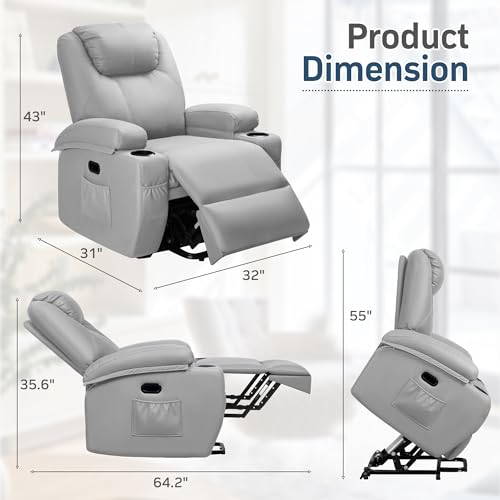 YESHOMY Power Lift Recliner Chair with Massage and Heat, Fabric Papped Sofa with Remote Control and Two Cup Holders for Living Room, Bedroom,Dark Blue, Light Grey