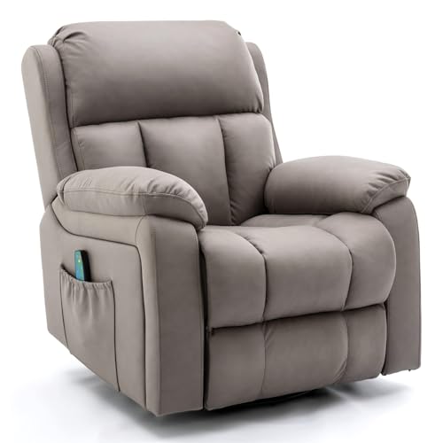 HOMREST Swivel Rocker Recliner Chair with Heat and Massage, 360 Degree Swivel Rocking Recliner Chair for Adults, Reclining Sofa with Side Pocket for Living Room, Coffe