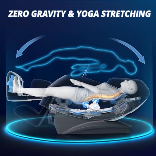 HealthRelife Massage Chair Full Body Recliner - Zero Gravity with Heat, 15 Modes, Shiatsu Foot Massage, with Yoga Stretch 55“ SL-Track 40 Airbags Massage Foot Rollers AI Control (Black)