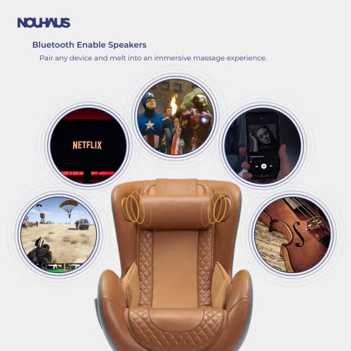 NOUHAUS Heated Classic Massage Chair Full Body and Spot Massaging Recliner with Ottoman, Bluetooth Speaker, in-Chair Charger. Portable Shiatsu Body Massager Chair (Caramel, Leather)