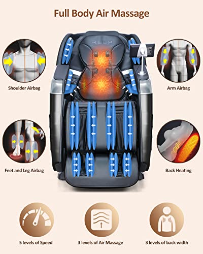 RELX Massage Chair Full Body, Zero Gravity SL-Track Shiatsu Massage Chair, 12 Modes, Airbag Massage, with Yoga Stretch, Foot Massage, AI Control（Black）