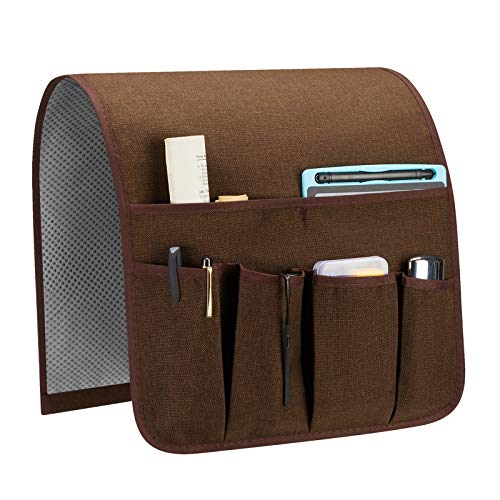 Flyingshark Non-Slip Remote Control Holder, Armrest Organizer for Recliner Couch Sofa Chair, Armchair Caddy with 5 Pockets for Smart Phone, Book, Magazines, Ipad