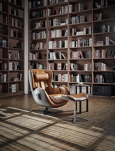 NOUHAUS Heated Classic Massage Chair Full Body and Spot Massaging Recliner with Ottoman, Bluetooth Speaker, in-Chair Charger. Portable Shiatsu Body Massager Chair (Caramel, Leather)