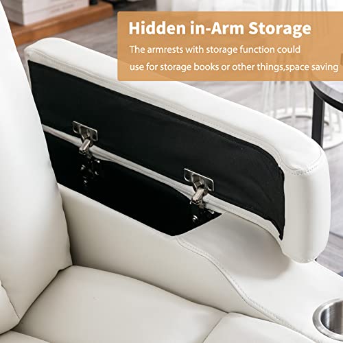 ANJ White Power Recliner Chair Set of 2, Electric Home Theater Seating Soft Leather Reclining Chairs for Movie Room Overstuffed Recliners with Hidden Arm Storage, Cup Holders and USB Ports