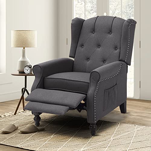 B BAIJIAWEI Recliner Wingback Chair - Tufted Arm Chair Recliner - Massage Recliner Chair with Heat - Fabric Push Back Recliner with Remote Control, Heating Function, Adjustable Backrest (Grey)
