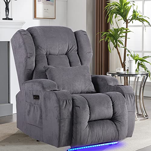 SAMERY Power Recliner Chair with Massage & Heating, Comfy Sleeper Chair Sofa Electric Recliners Home Theater Seat for Living Room with Cup Holders/USB Ports/LED Light/Lumbar Pillow/Remote Control