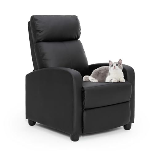 GOTMINSI Recliner Chair PU Leather Recliner Sofa Home Theater Seating for Living Room Adjustable Single Reclining Sofa Lounge with Padded Seat Backrest (Black)