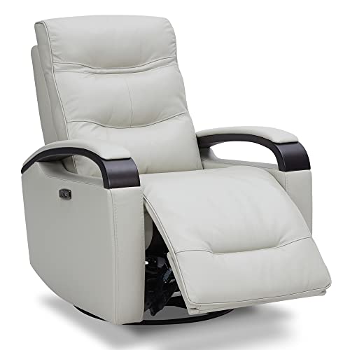 CHITA Genuine Leather Power Swivel Glider Rocker Recliner, FSC Certified USB Charge Power Headrest Wooden Armrest Double Layer Backrest Recliner Chair Sofa for Living Room and Nursery-Light Grey