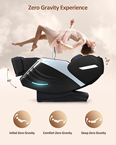 RELX Massage Chair Full Body, Zero Gravity SL-Track Shiatsu Massage Chair, 12 Modes, Airbag Massage, with Yoga Stretch, Foot Massage, AI Control（Black）