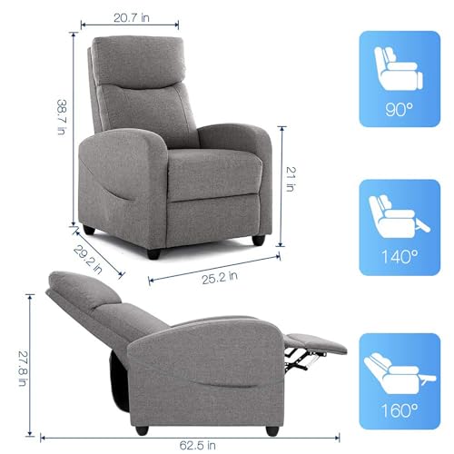 Recliner Chair for Adults, Massage Reclining Chair for Living Room, Adjustable Modern Recliners Chair, Home Theater Seating Single Sofa Recliner with Padded Seat Backrest (Light Grey)