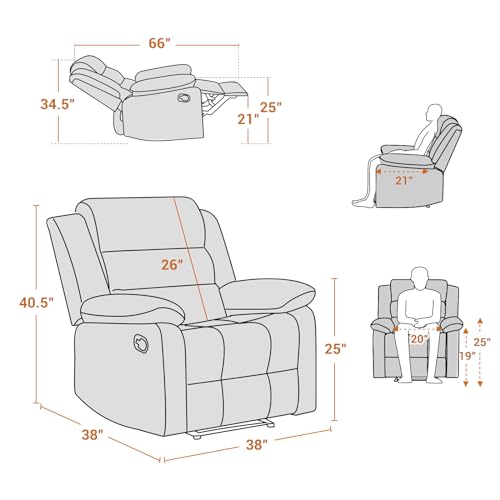 ANJ Manual Recliner Chair, Breathable PU Leather Reclining Chair, Extra Wide Recliners with Overstuffed Arm and Back, Single Sofa Chair for Living Room Bedroom(Black)
