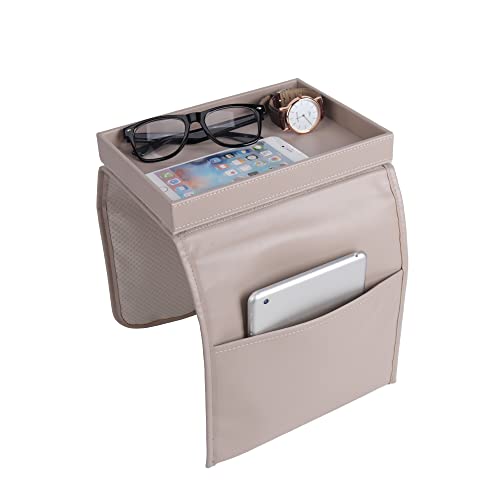 Hyfant Couch Remote Control Holder Cup Holder Leather Couch Caddy Sofa Armrest Organizer with Detachable Tray TV Controller Holder Sofa Caddy for Smart Phone, Book, Magazines, iPad, Snacks