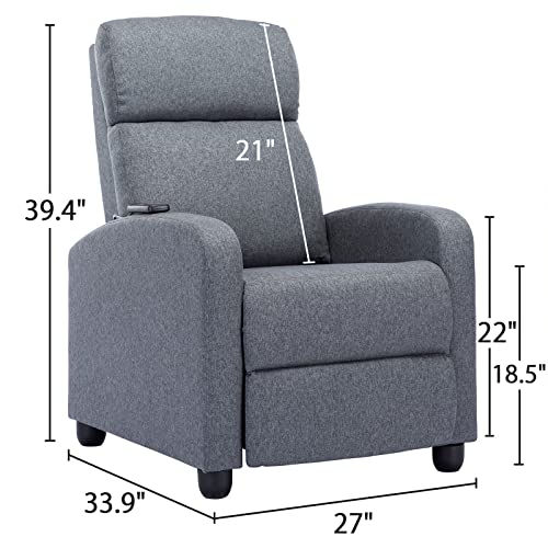 ANJ Massage Recliner Chair Fabric Winback Recliner Chairs, Modern Padded Seat Reclining Chair Single Sofa for Living Room, Adjustable Home Theater Seating Office (Light Grey)