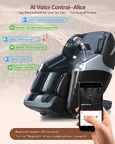 RELX Massage Chair Full Body, Zero Gravity SL-Track Shiatsu Massage Chair, 12 Modes, Airbag Massage, with Yoga Stretch, Foot Massage, AI Control（Black）