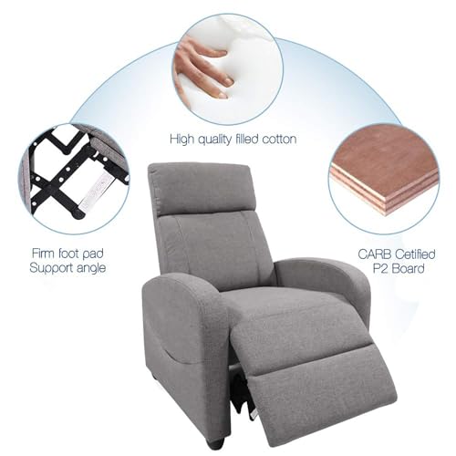 Recliner Chair for Adults, Massage Reclining Chair for Living Room, Adjustable Modern Recliners Chair, Home Theater Seating Single Sofa Recliner with Padded Seat Backrest (Light Grey)