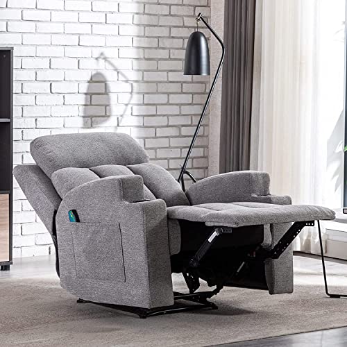 ANJ Massage Recliner Chairs with Heat Breathable Fabric Manual Recliners with Cup Holders for Living Room, Modern Reclining Single Sofas (Light Grey)