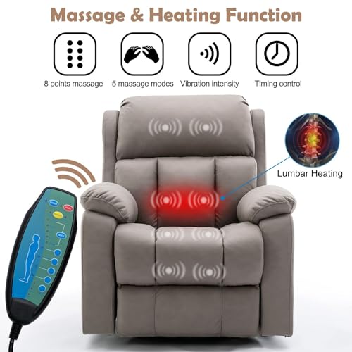 HOMREST Swivel Rocker Recliner Chair with Heat and Massage, 360 Degree Swivel Rocking Recliner Chair for Adults, Reclining Sofa with Side Pocket for Living Room, Coffe