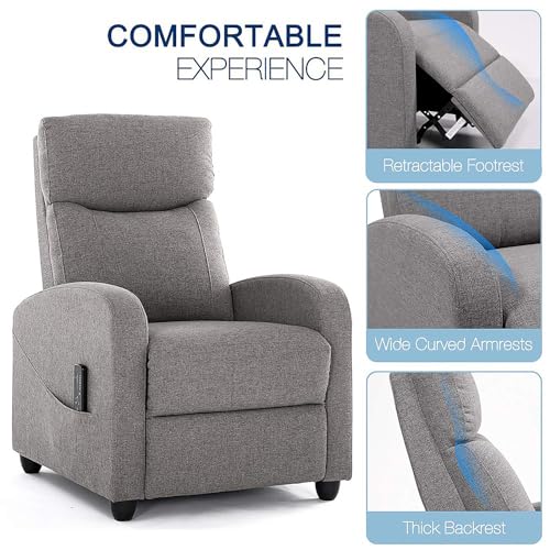 Recliner Chair for Adults, Massage Reclining Chair for Living Room, Adjustable Modern Recliners Chair, Home Theater Seating Single Sofa Recliner with Padded Seat Backrest (Light Grey)