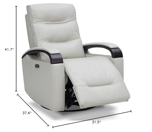 CHITA Genuine Leather Power Swivel Glider Rocker Recliner, FSC Certified USB Charge Power Headrest Wooden Armrest Double Layer Backrest Recliner Chair Sofa for Living Room and Nursery-Light Grey