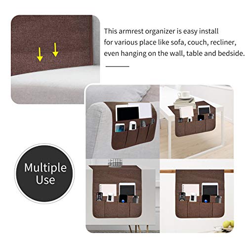 Flyingshark Non-Slip Remote Control Holder, Armrest Organizer for Recliner Couch Sofa Chair, Armchair Caddy with 5 Pockets for Smart Phone, Book, Magazines, Ipad