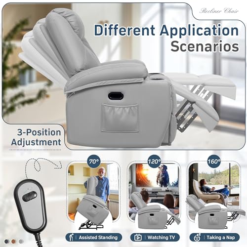 YESHOMY Power Lift Recliner Chair with Massage and Heat, Fabric Papped Sofa with Remote Control and Two Cup Holders for Living Room, Bedroom,Dark Blue, Light Grey