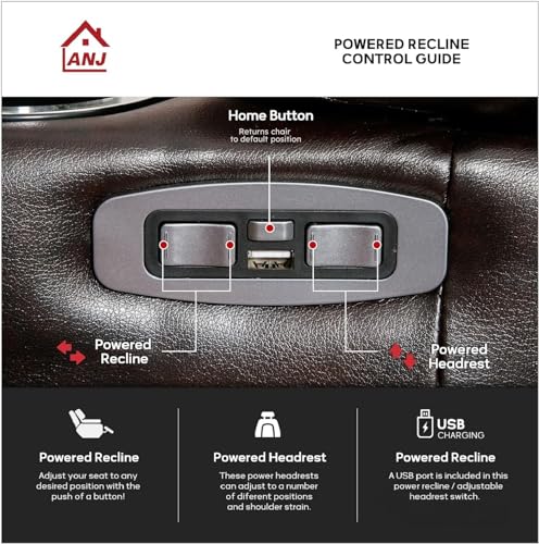 ANJ Electric Power Recliner Chair with Adjustable Powered Headrest, Faux Leather Home Theater Seating Overstuffed Reclining Furniture with USB Ports, Cup Holders, Hidden Arm Storage (Brown/Red)
