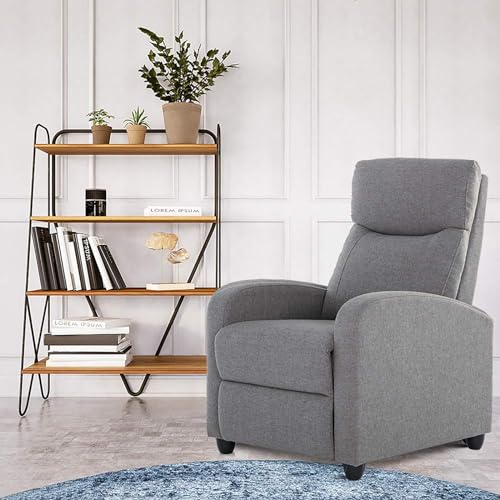 Recliner Chair for Adults, Massage Reclining Chair for Living Room, Adjustable Modern Recliners Chair, Home Theater Seating Single Sofa Recliner with Padded Seat Backrest (Light Grey)