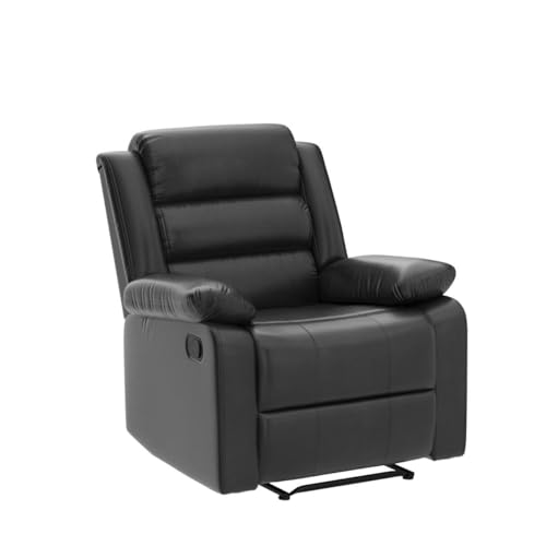 ANJ Manual Recliner Chair, Breathable PU Leather Reclining Chair, Extra Wide Recliners with Overstuffed Arm and Back, Single Sofa Chair for Living Room Bedroom(Black)